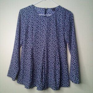 Ann Taylor Shirt Blouse XS Women Long Sleeve Flowing Pattern Blue